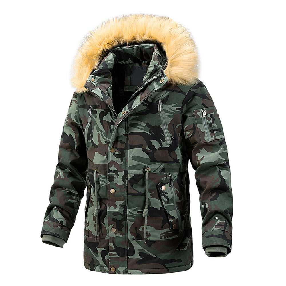 Cloudstyle Men Camouflage Cotton Coat Hooded Thick Long Winter Cozy Warm Image 2