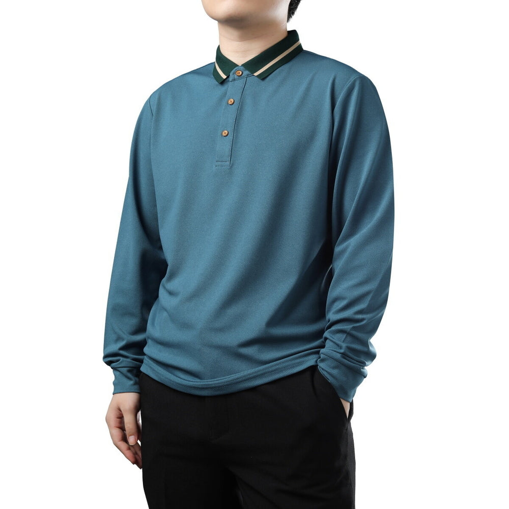 Cloudstyle Men Polo T-shirt Long Sleeve Lapel Casual Male Solid Color Image 2