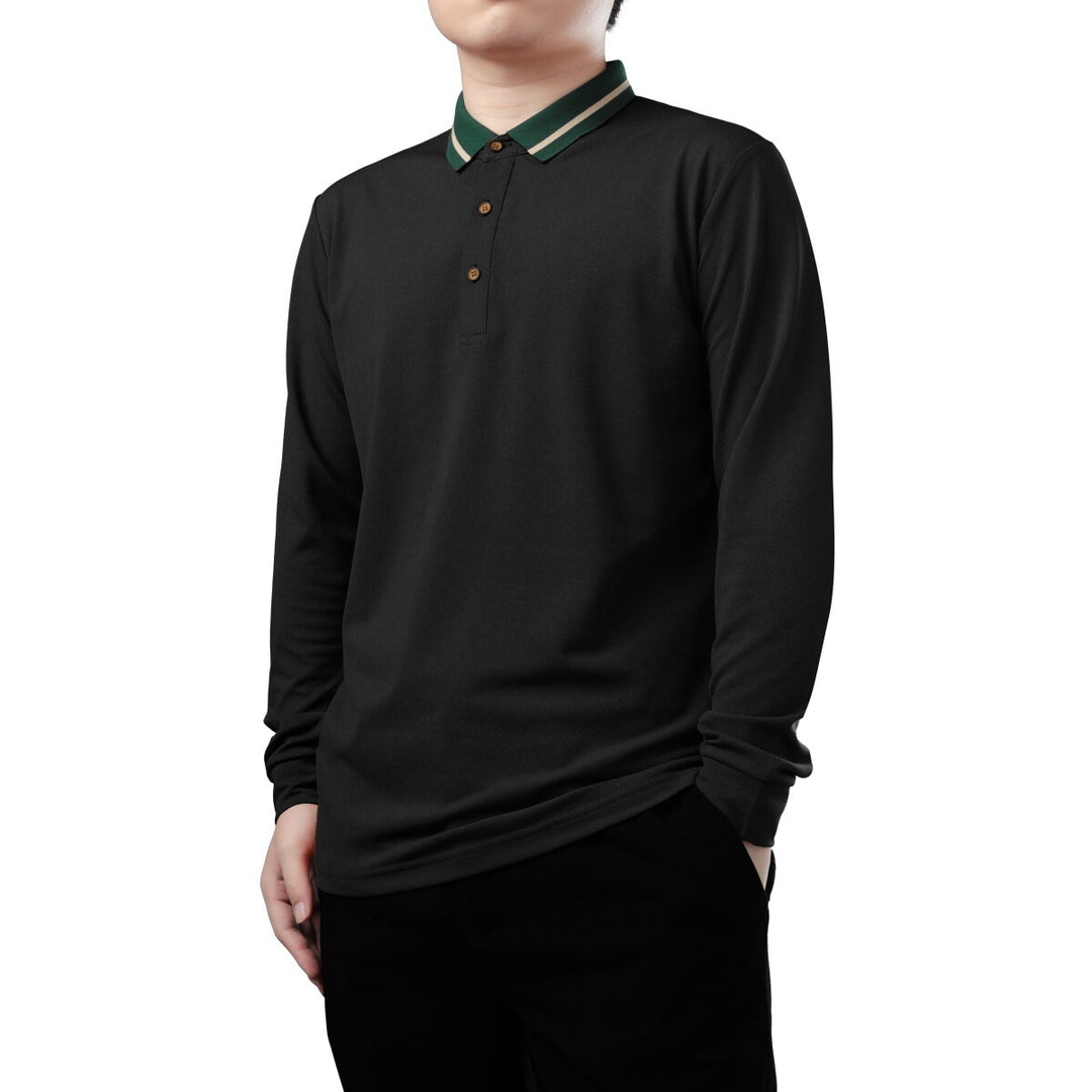 Cloudstyle Men Polo T-shirt Long Sleeve Lapel Casual Male Solid Color Image 1