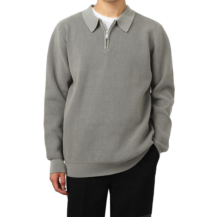 Cloudstyle Men Sweater Loose Fit Solid Color Polo Collar Image 4