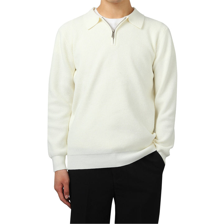 Cloudstyle Men Sweater Loose Fit Solid Color Polo Collar Image 1