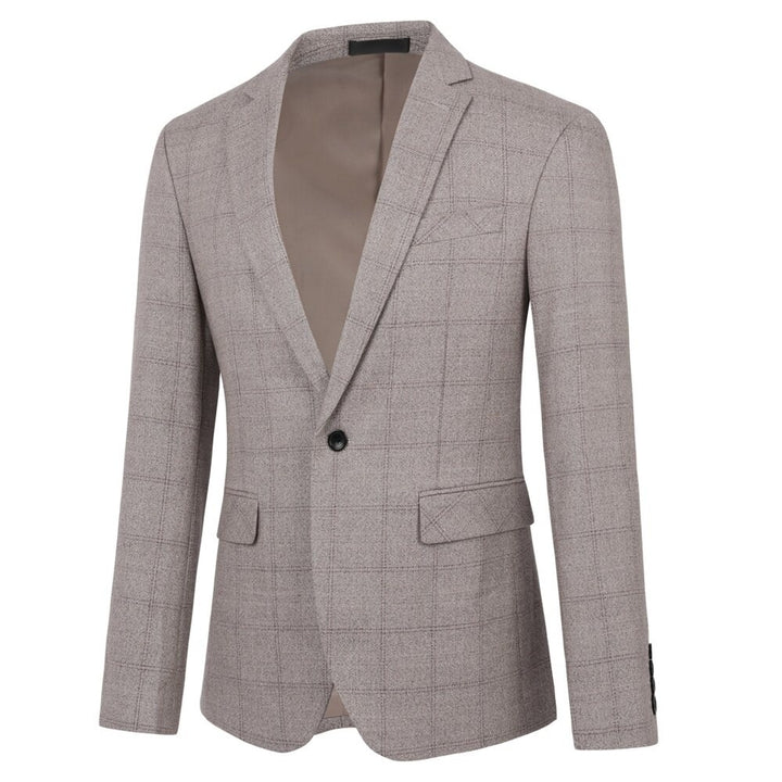 Cloudstyle Men Blazer Single-breasted Striped Checked Notched Collar Flip Pocket Clearance Khaki L Image 2