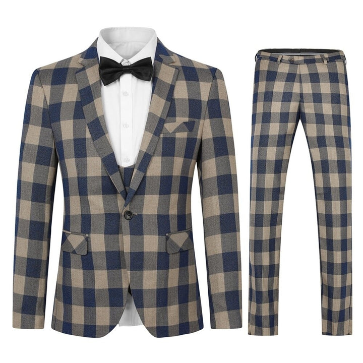 Mens Suits 2 Piece Plaid One Button Jackets Formal Dress Party Prom Blazer Set Image 3
