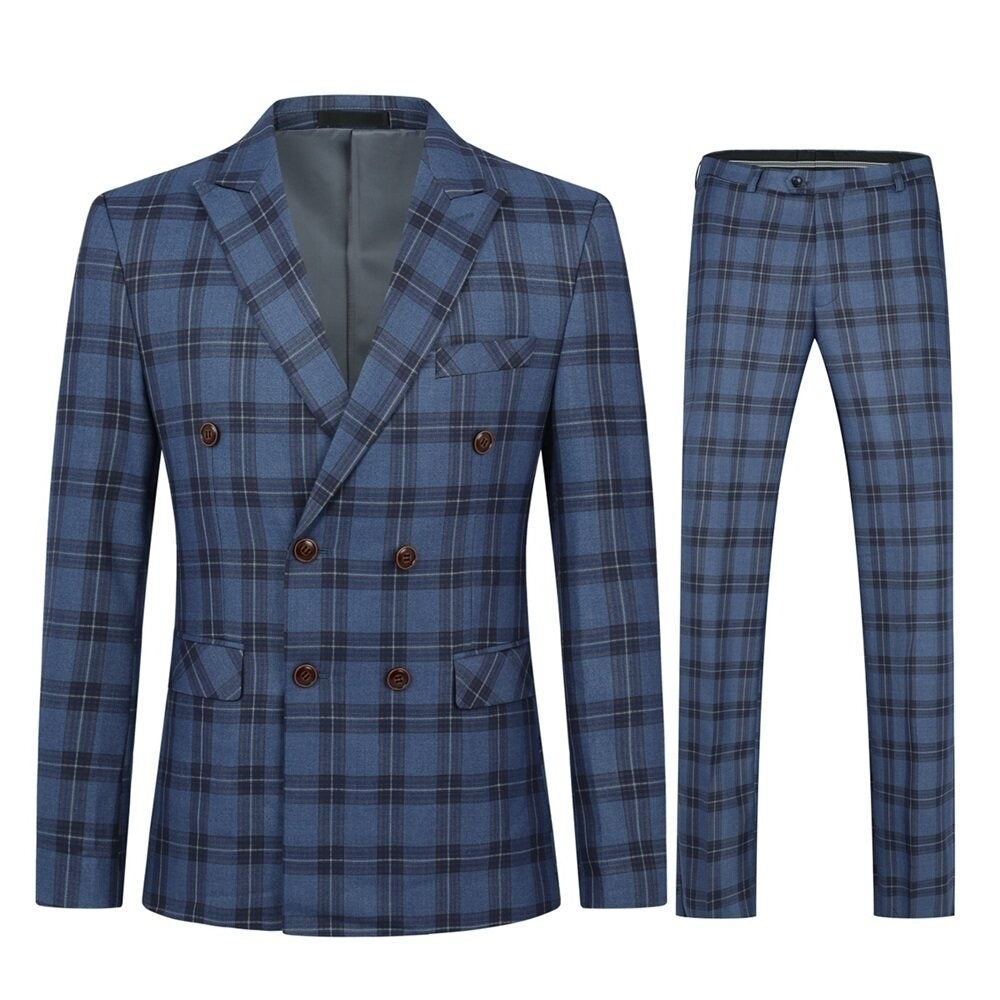Cloudstyle Men Suit 2Pcs Three-Button Plaid Striped Closure Collar Suit Jacket Blazer Pants Trousers Clearance Gray L Image 2