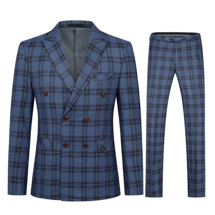 Cloudstyle Men Suit 2Pcs Three-Button Plaid Striped Closure Collar Suit Jacket Blazer Pants Trousers Clearance Gray L Image 1