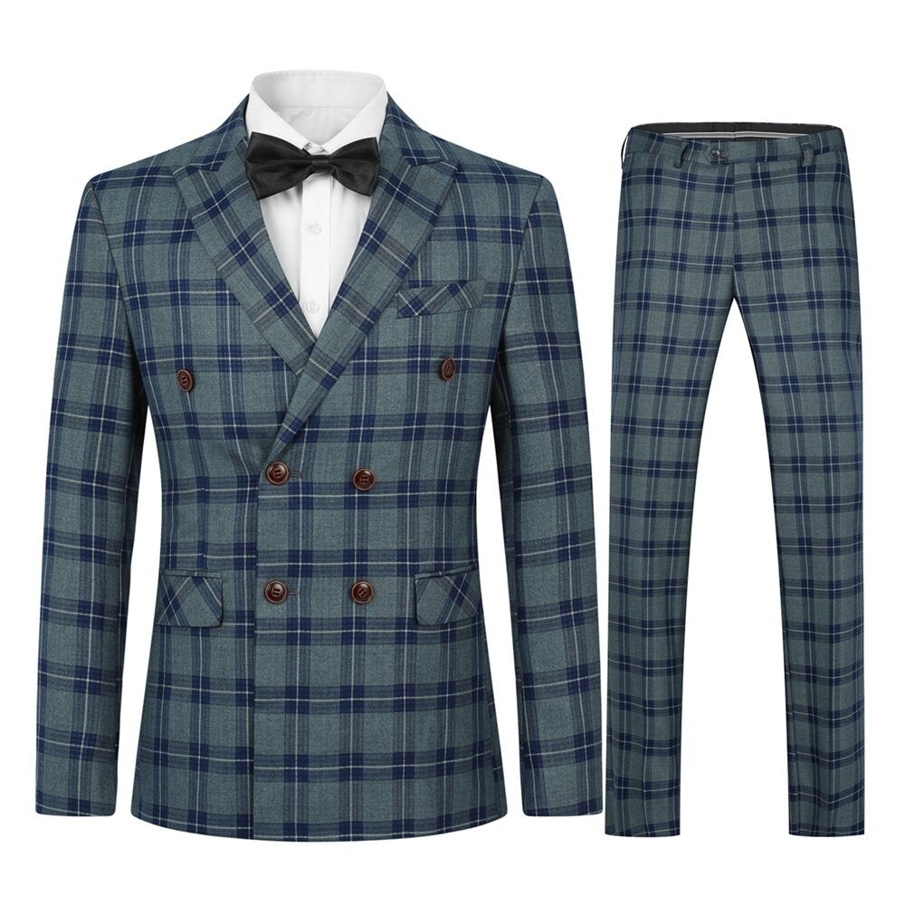 Cloudstyle Men Suit 2Pcs Three-Button Plaid Striped Closure Collar Suit Jacket Blazer Pants Trousers Clearance Gray L Image 3