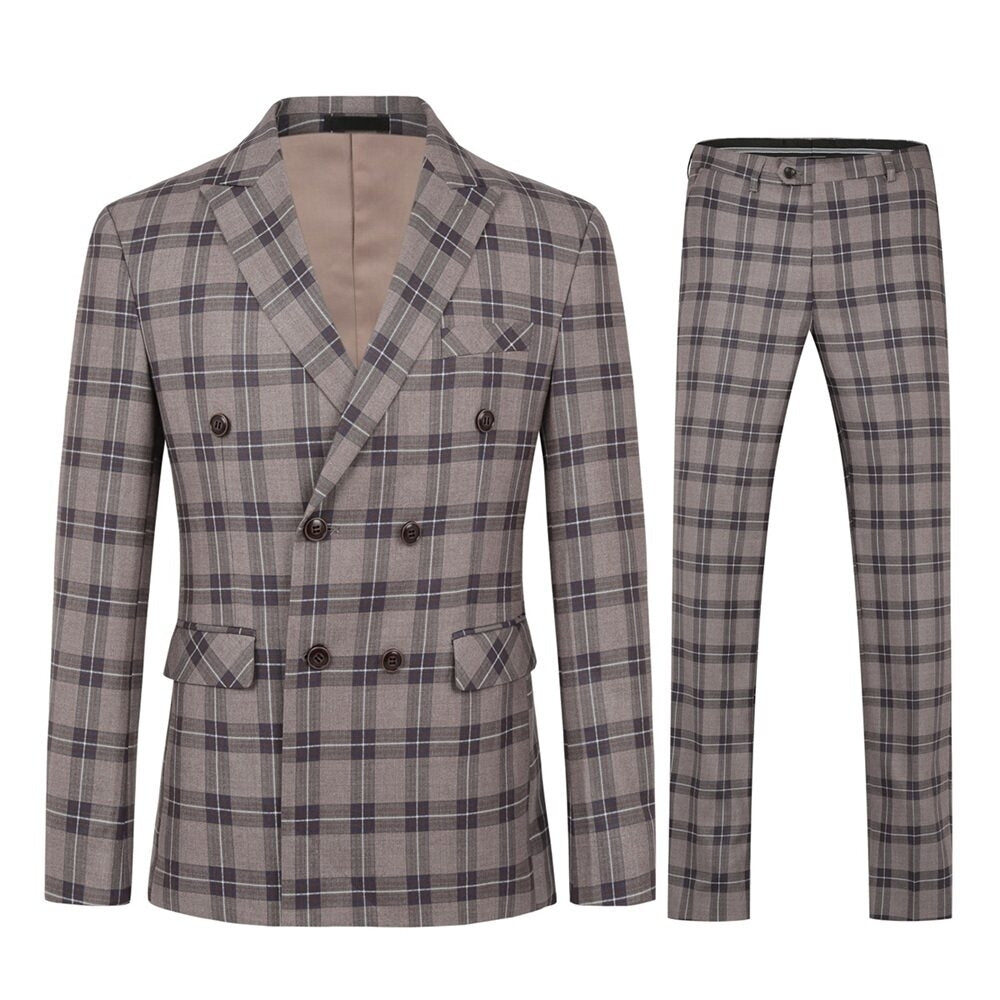 Cloudstyle Men Suit 2Pcs Three-Button Plaid Striped Closure Collar Suit Jacket Blazer Pants Trousers Clearance Gray L Image 4