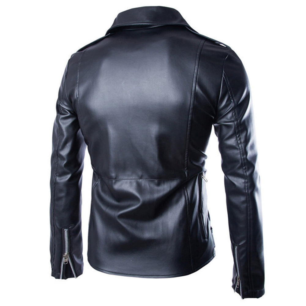 Cloudstyle Men Motorcycle Jacket Biker Windproof Leather Jacket Black Male Image 2