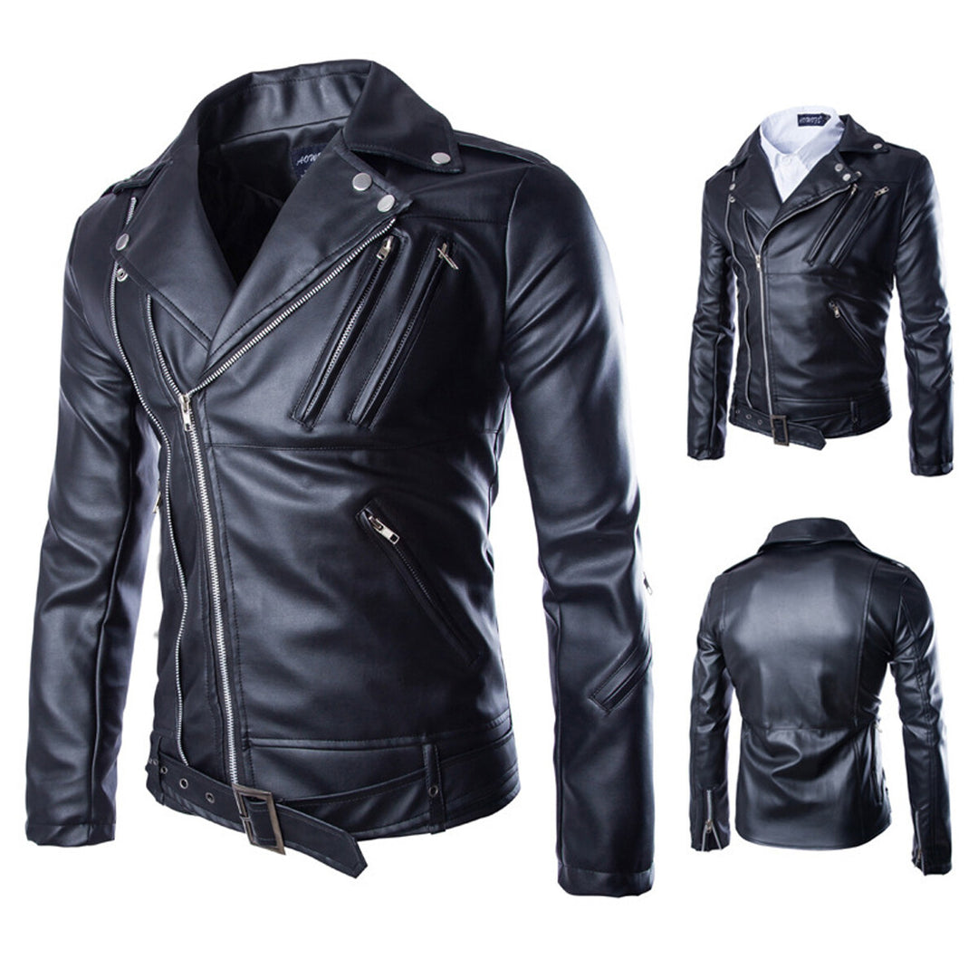 Cloudstyle Men Motorcycle Jacket Biker Windproof Leather Jacket Black Male Image 3