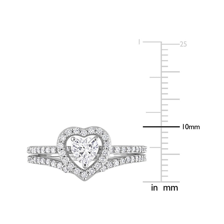 1/2 Carat (ctw) Lab-Created White Sapphire Engagement Ring & Wedding Band Set 10K White Gold with Diamonds Image 3