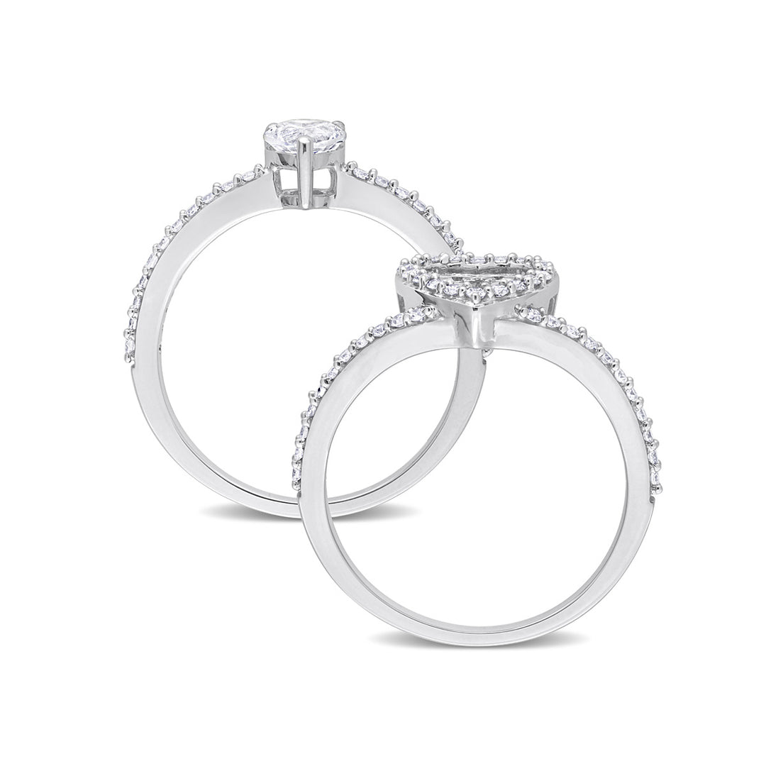 1/2 Carat (ctw) Lab-Created White Sapphire Engagement Ring & Wedding Band Set 10K White Gold with Diamonds Image 4