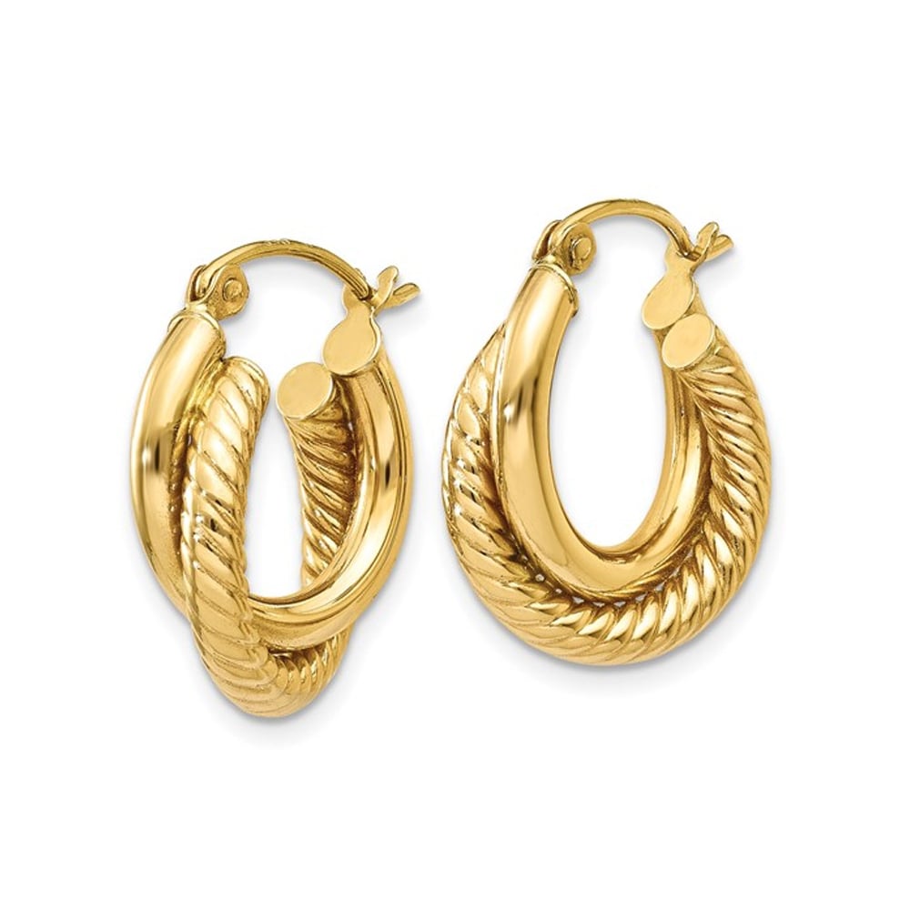 14K Yello Gold Twisted Double Hoop Earrings Image 3