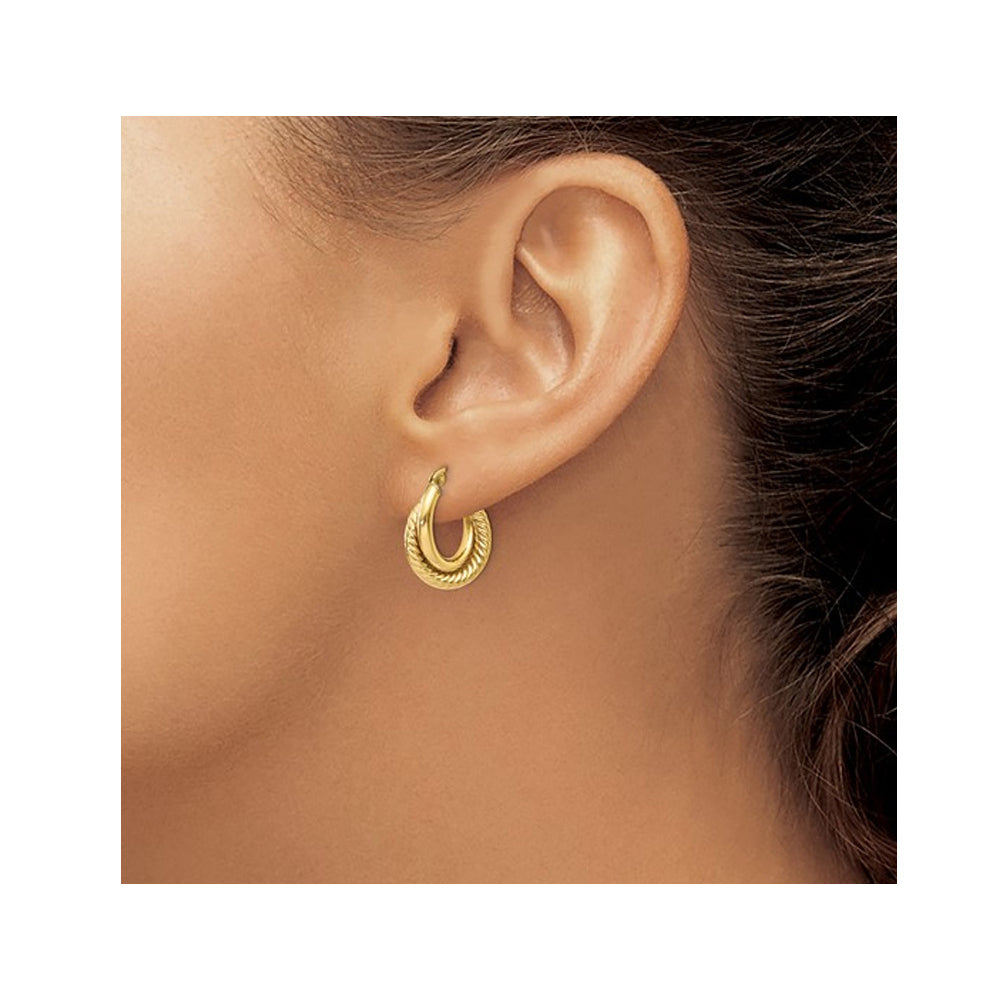 14K Yello Gold Twisted Double Hoop Earrings Image 4