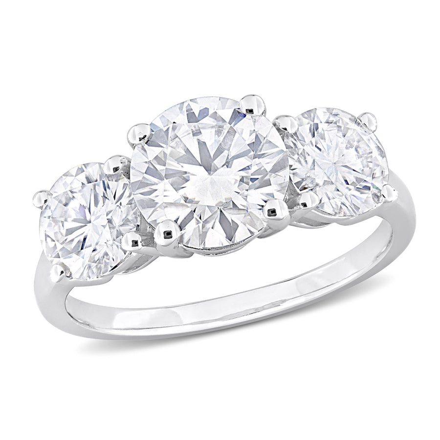 3.25 Carat (ctw) Lab-Created Three-Stone Moissanite Engagement Ring in Sterling Silver Image 1