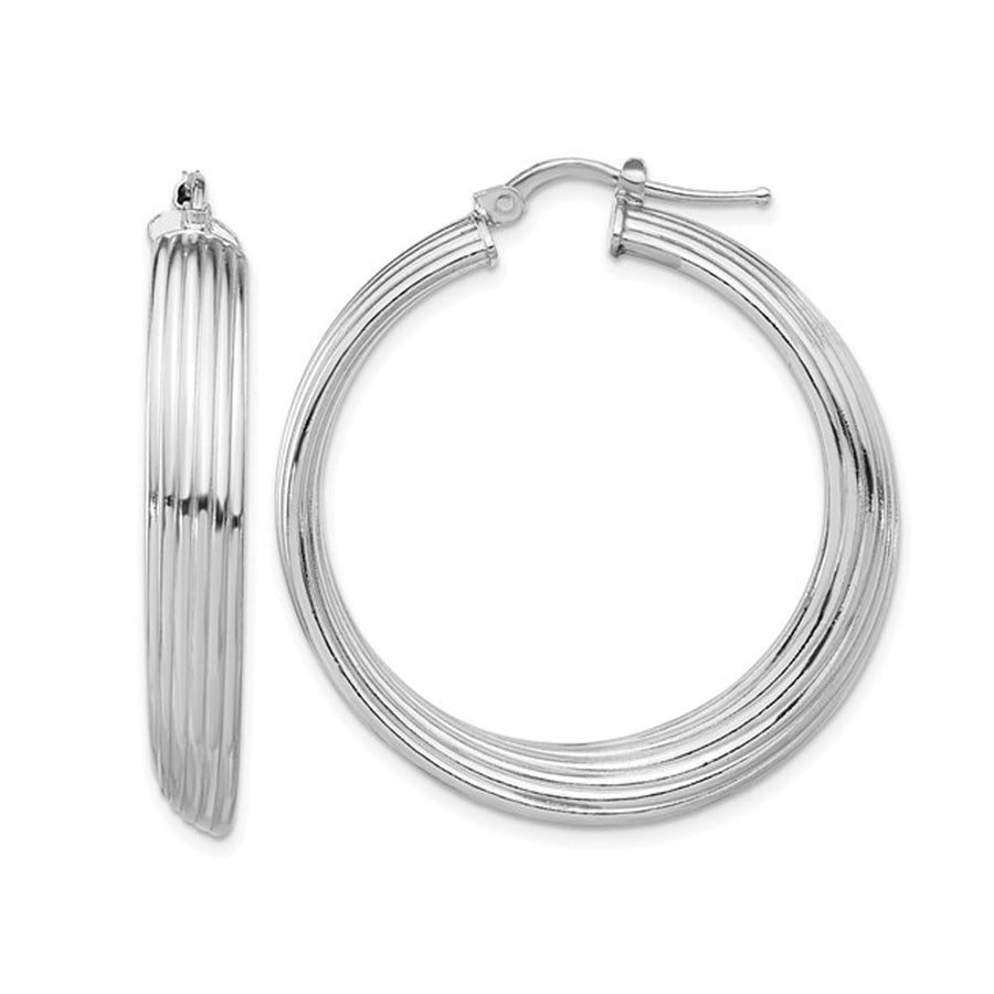 Large Sterling Silver Striped Hoop Earrings Image 1
