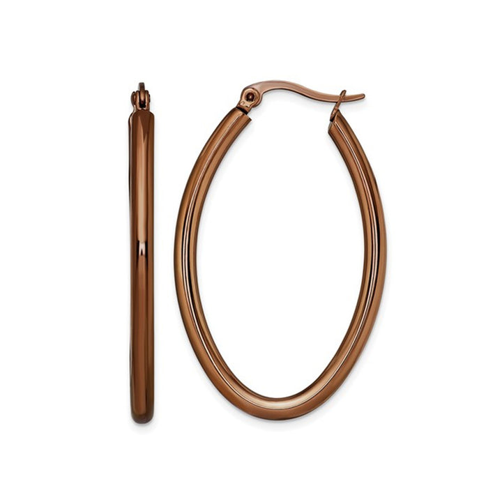 Stainless Steel Brown Plated Oval Hoop Earrings Image 1