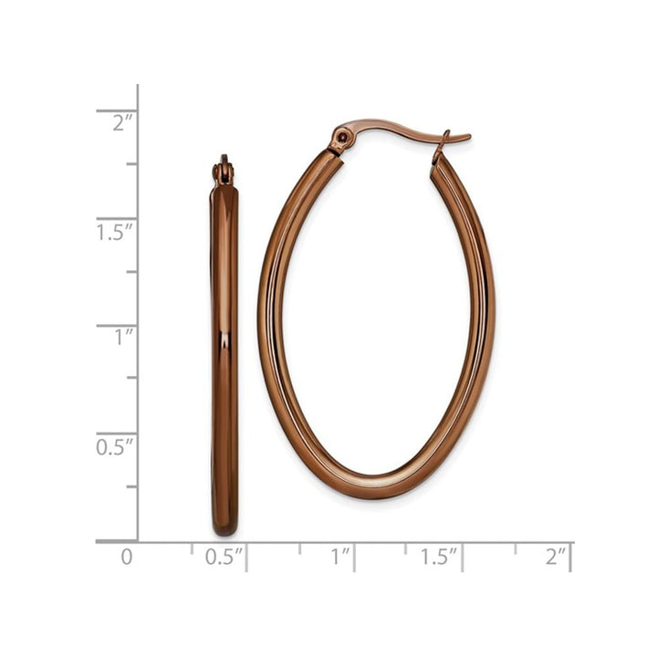 Stainless Steel Brown Plated Oval Hoop Earrings Image 2
