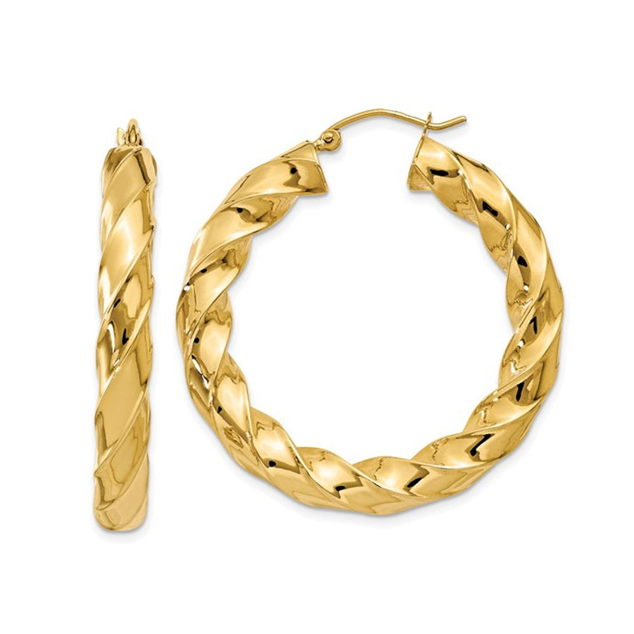 14K Yellow Gold Twist Hoop Earrings 1 1/2 Inch (5.00 mm) Image 1