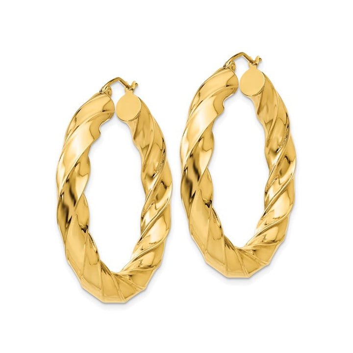 14K Yellow Gold Twist Hoop Earrings 1 1/2 Inch (5.00 mm) Image 3