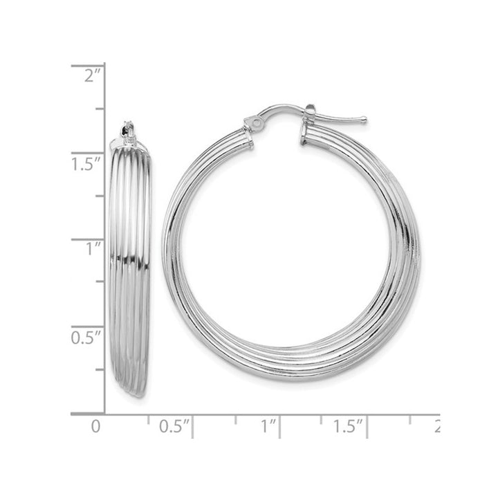 Large Sterling Silver Striped Hoop Earrings Image 3
