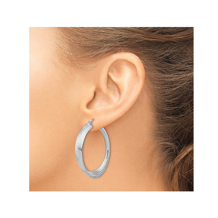 Large Sterling Silver Striped Hoop Earrings Image 4