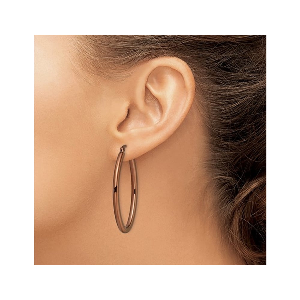 Stainless Steel Brown Plated Oval Hoop Earrings Image 3
