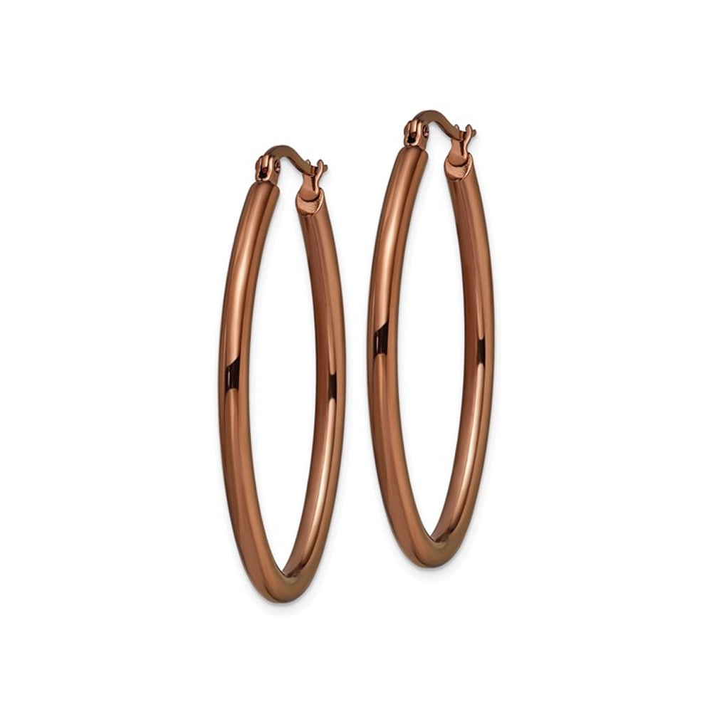 Stainless Steel Brown Plated Oval Hoop Earrings Image 4