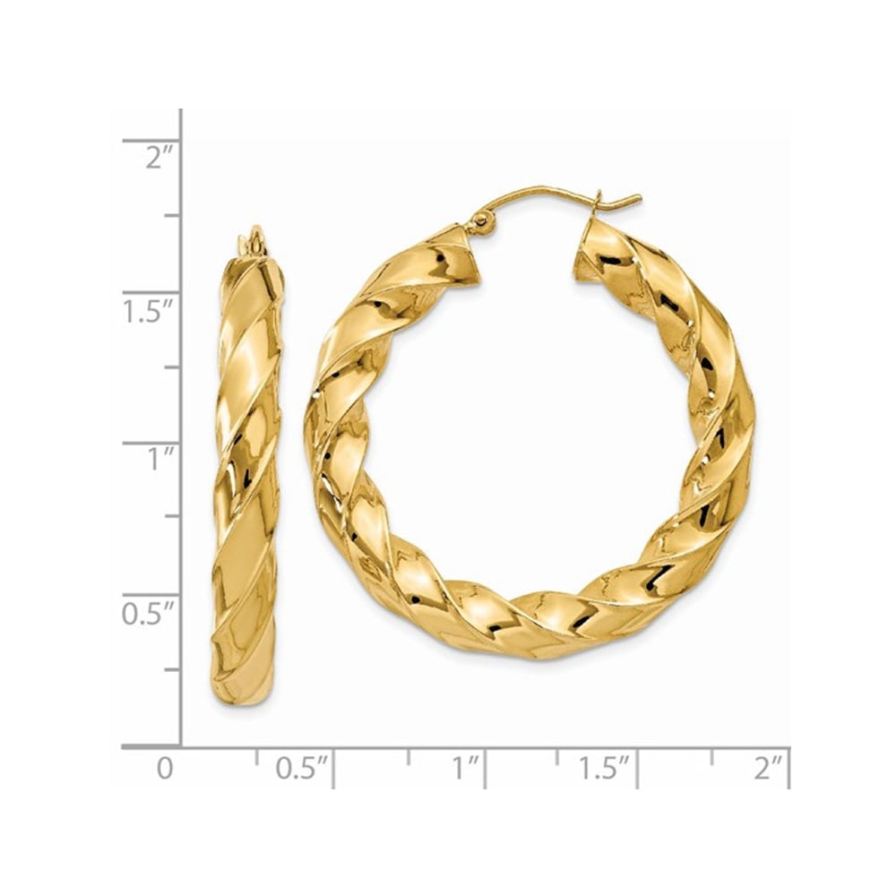 14K Yellow Gold Twist Hoop Earrings 1 1/2 Inch (5.00 mm) Image 4