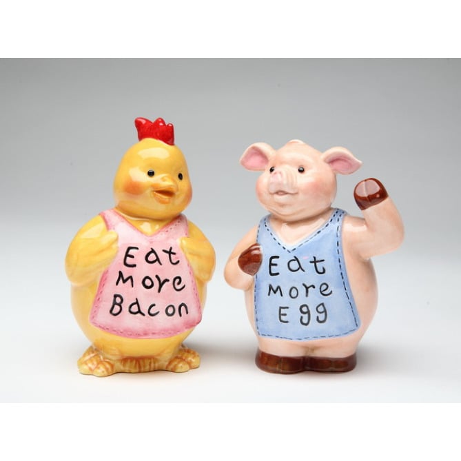 Ceramic Pig Chicken Salt Pepper Shakers Vintage 3.875 Inch Image 2