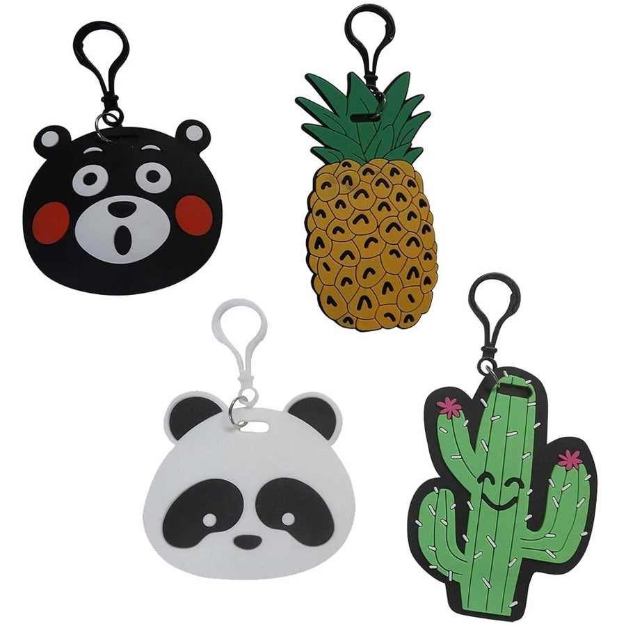 4-Pack PVC Carabiner Luggage Tags Cactus Panda Pineapple Bear for Kids Bags Image 1