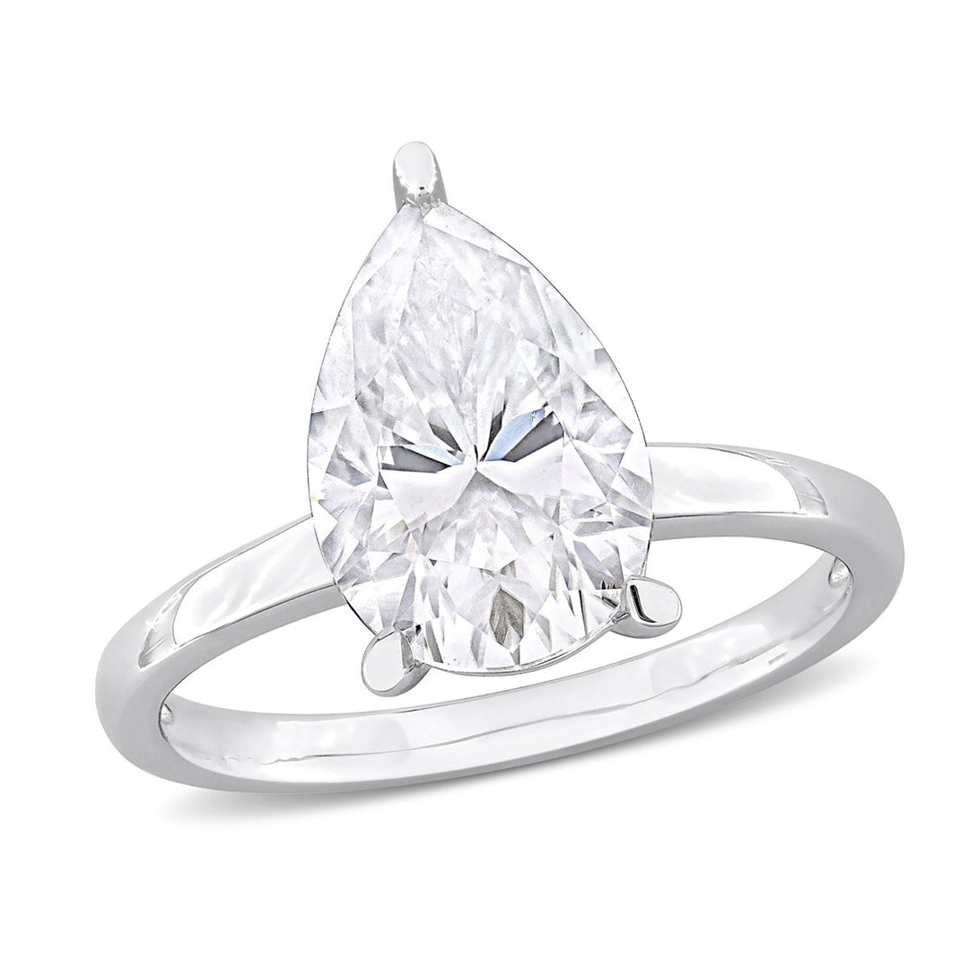 3.00 Carat (ctw) Lab-Created Pear-Cut Moissanite Engagement Ring in Sterling Silver Image 1