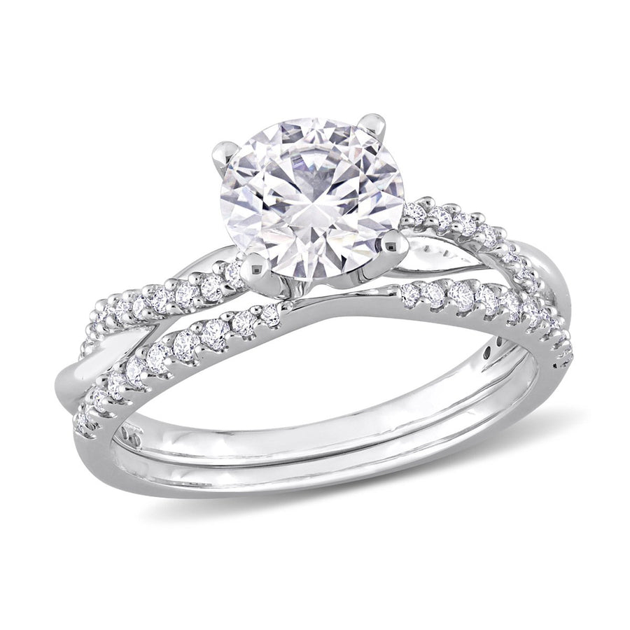 1.53 Carat (ctw) Synthetic Moissanite Bridal Engagement Wedding Ring Set 10K White Gold Image 1