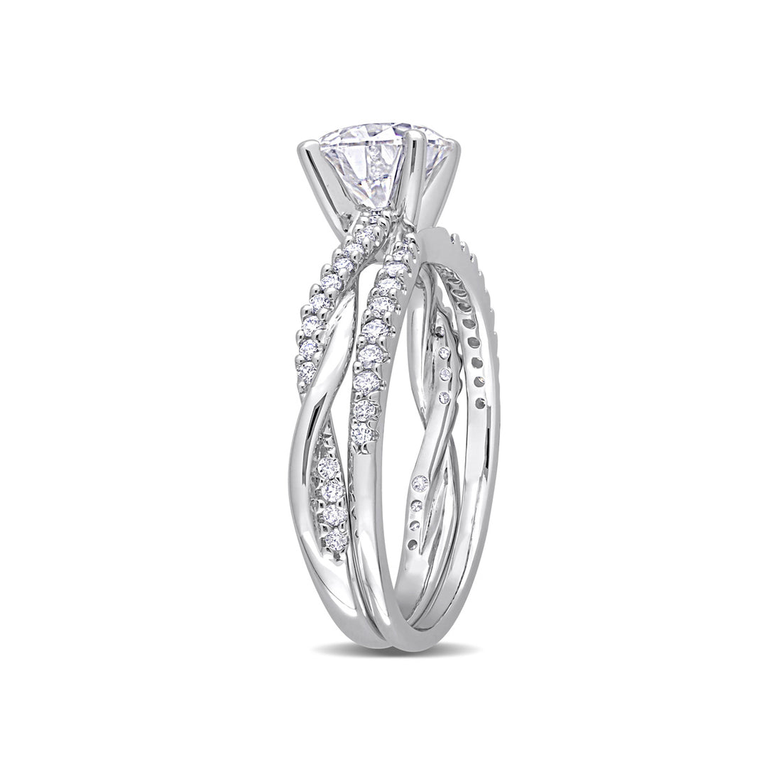 1.53 Carat (ctw) Synthetic Moissanite Bridal Engagement Wedding Ring Set 10K White Gold Image 3