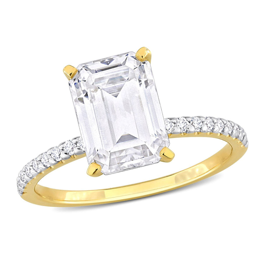 3.20 Carat (ctw) Lab-Created Emerald-Cut Moissanite Engagement Ring in 10K Yellow Gold Image 1
