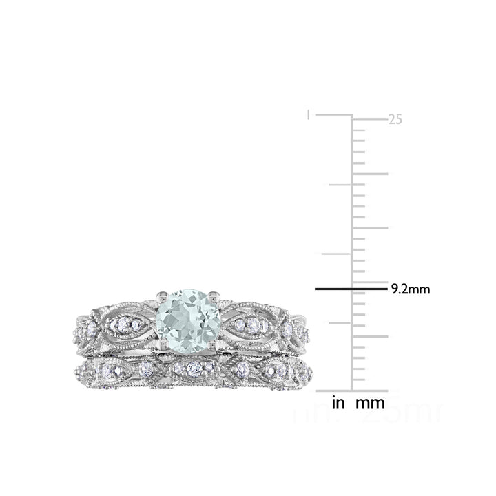 1.40 Carat (ctw) Aquamarine and Lab-Created White Sapphire with Diamonds Bridal Wedding Set Engagement Ring 10K White Image 3