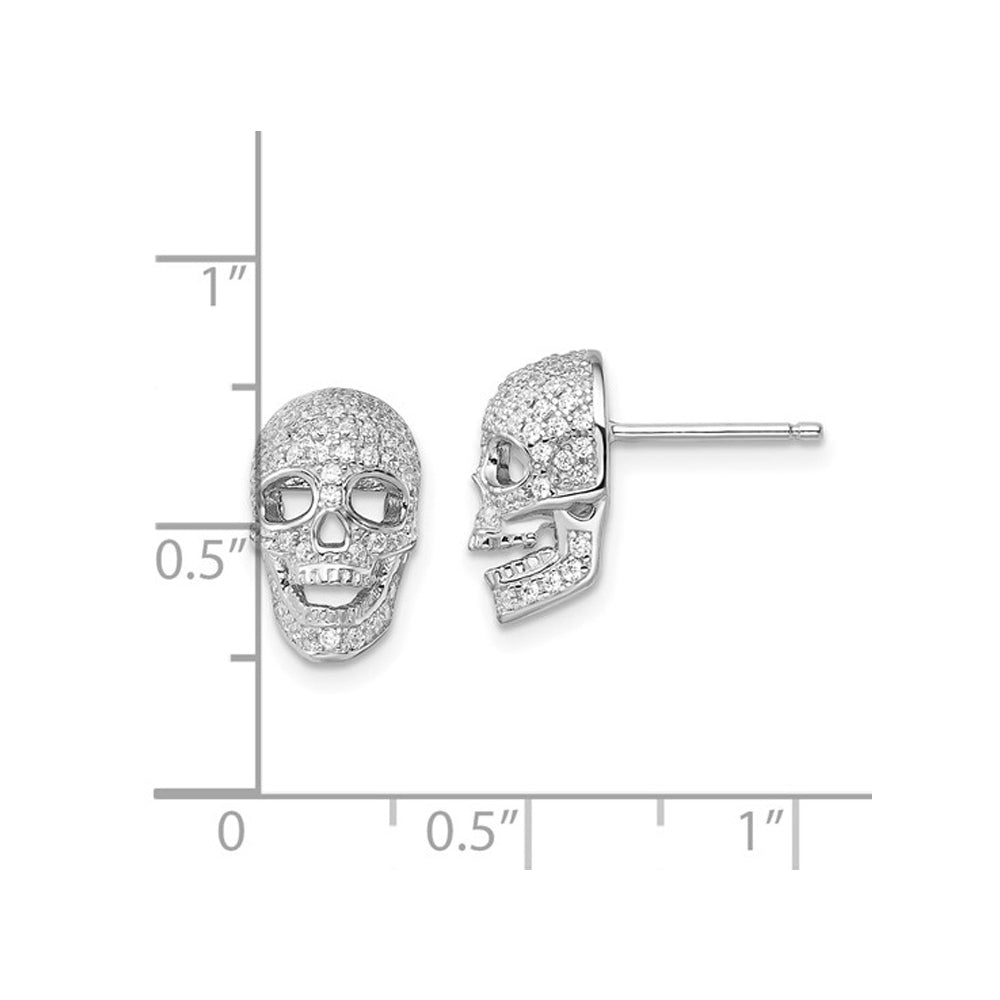 Sterling Silver Skull Post Charm Earrings with Cubic Zirconia (CZ)s Image 2