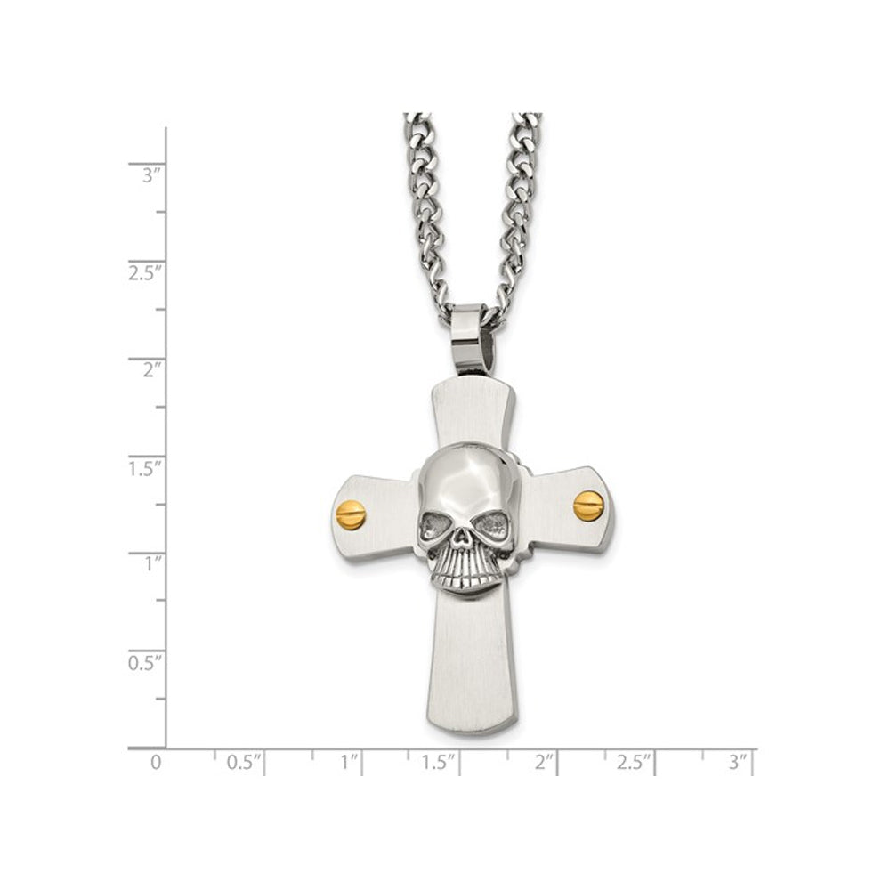 Stainless Steel Brushed Skull and Cross Pendant Necklace with Chain (24 Inches) Image 2