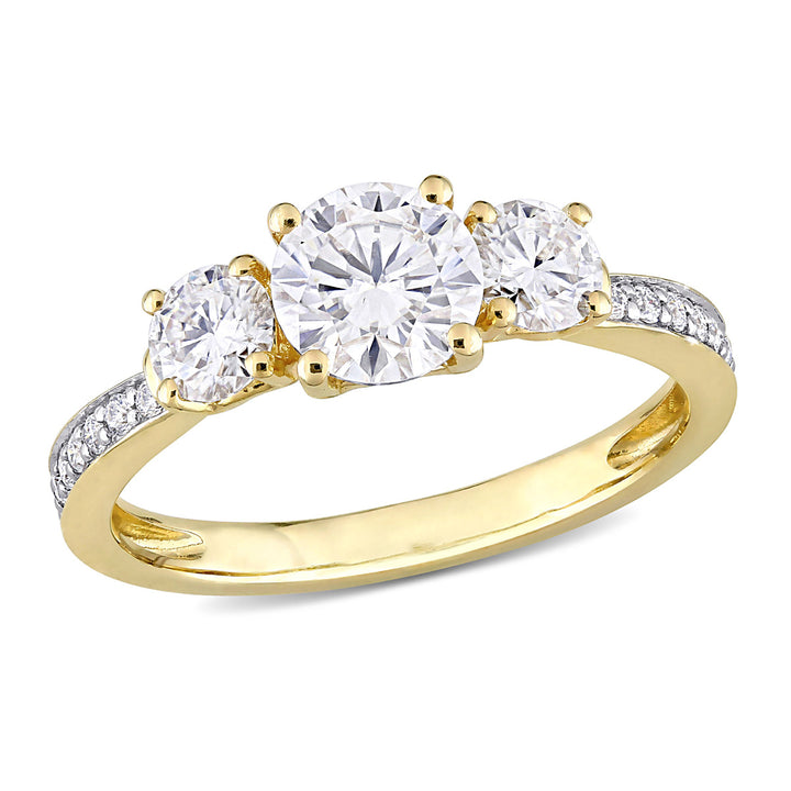 1.30 Carat (ctw) Lab-Created Three-Stone Moissanite Engagement Ring in 10K Yellow Gold Image 1
