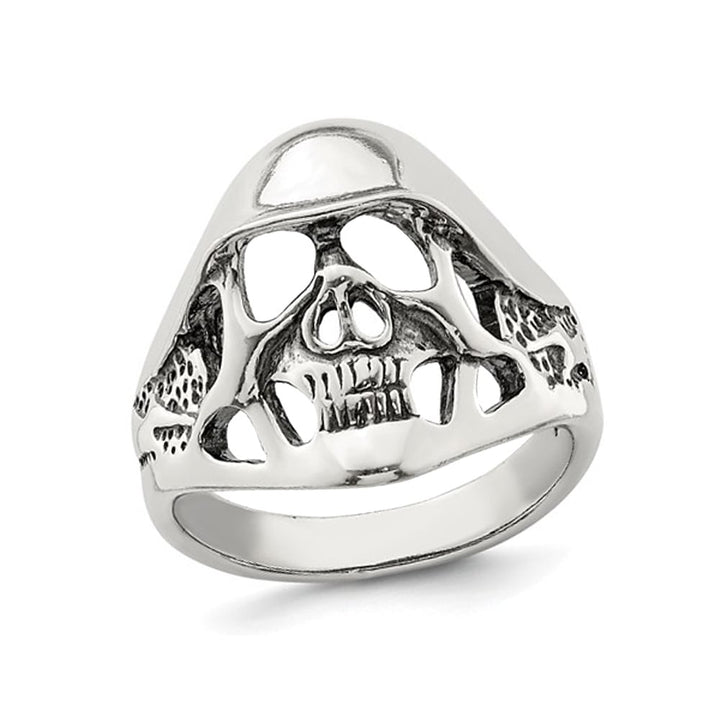 Mens Skull Ring in Antiqued Sterling Silver Image 1