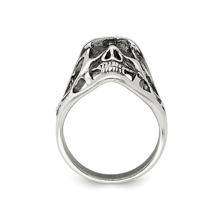 Mens Skull Ring in Antiqued Sterling Silver Image 2