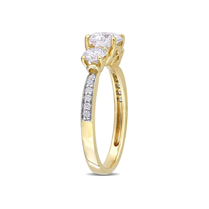 1.30 Carat (ctw) Lab-Created Three-Stone Moissanite Engagement Ring in 10K Yellow Gold Image 3