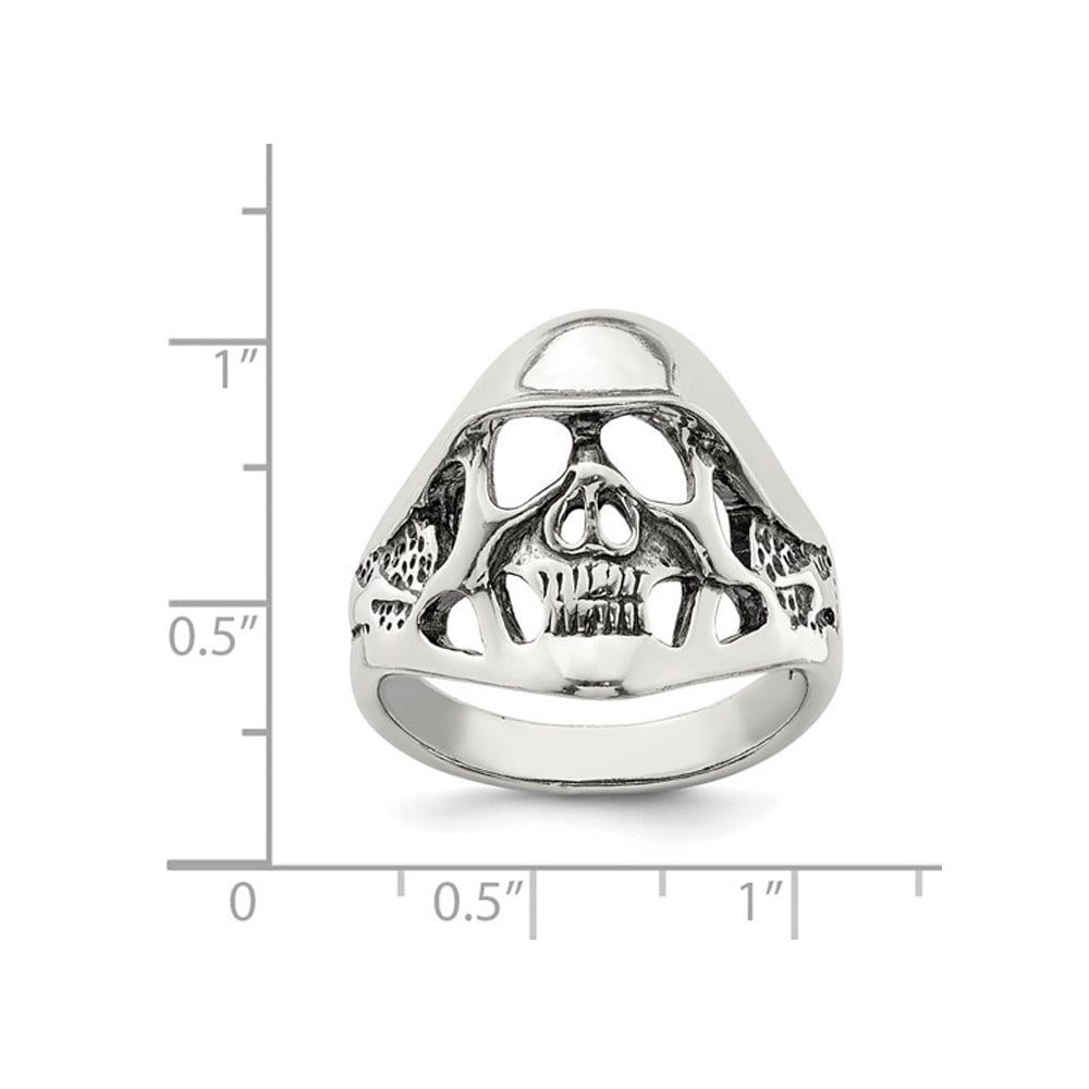 Mens Skull Ring in Antiqued Sterling Silver Image 4