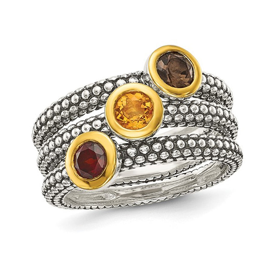 2/3 Carat (ctw) Citrine Garnet and Smoky Quartz Ring in Sterling Silver Image 1