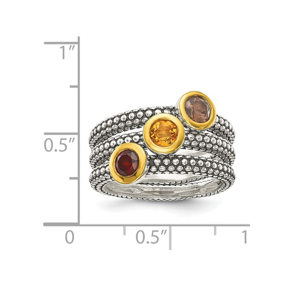 2/3 Carat (ctw) Citrine Garnet and Smoky Quartz Ring in Sterling Silver Image 4
