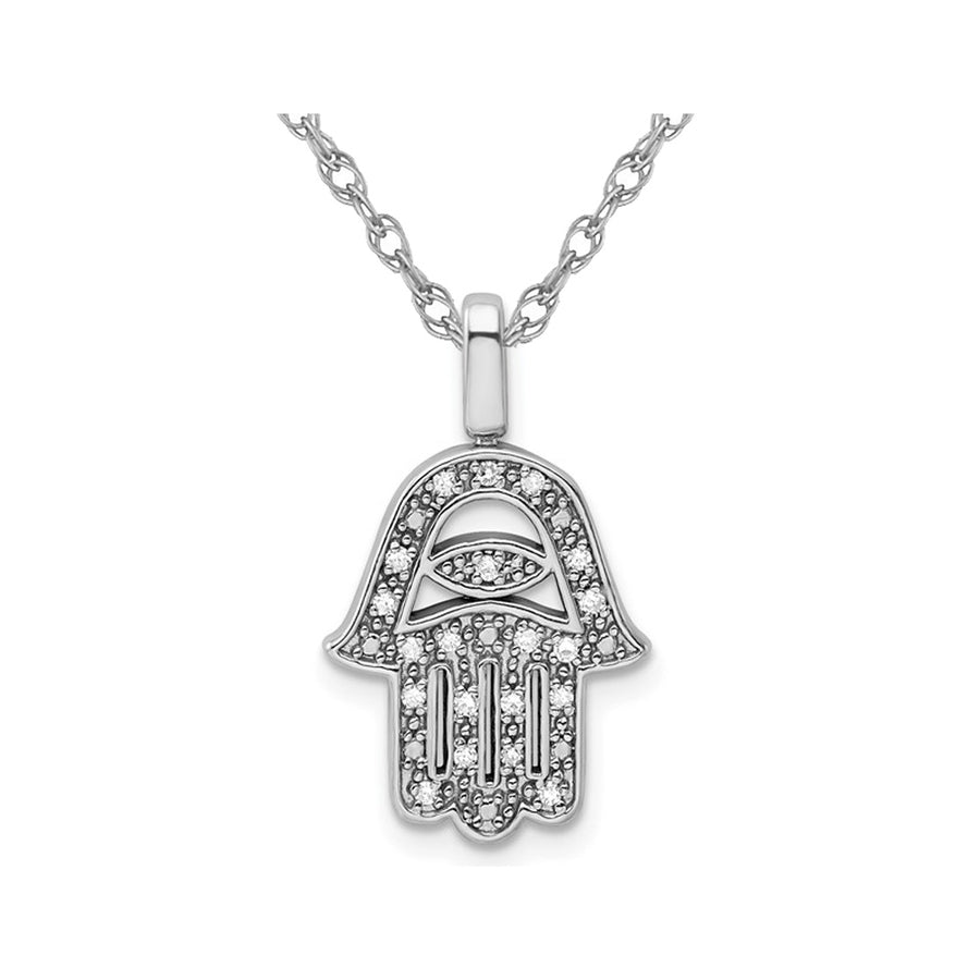 Sterling Silver Hamsa Pendant Necklace with Diamonds and Chain Image 1