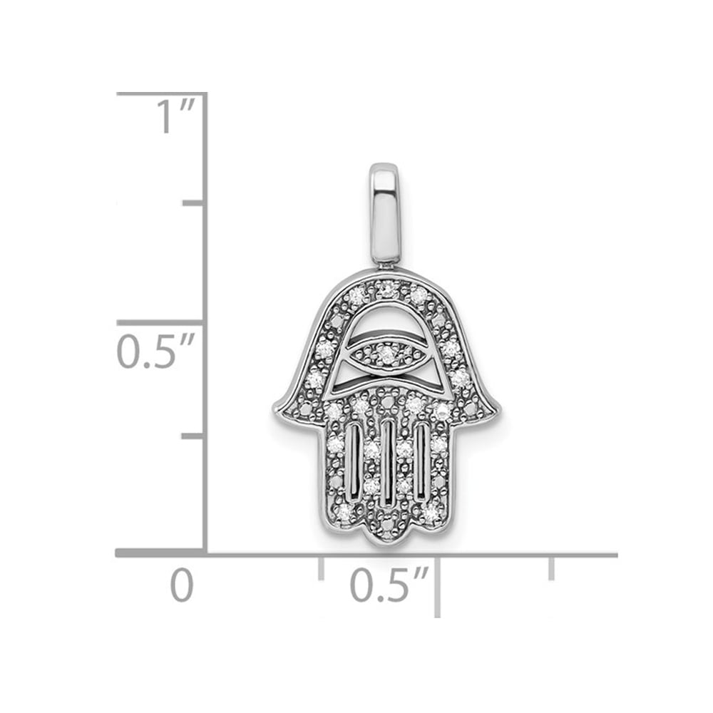 Sterling Silver Hamsa Pendant Necklace with Diamonds and Chain Image 2