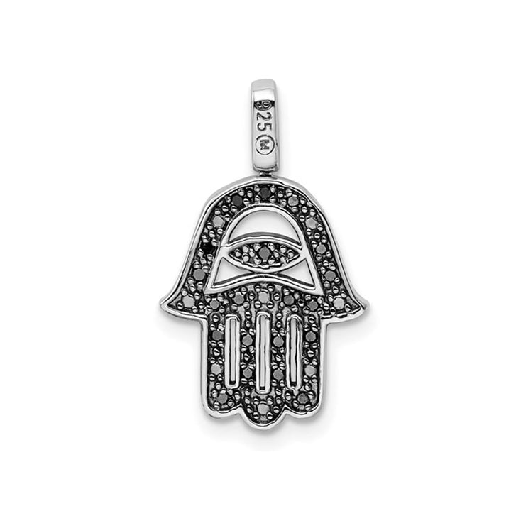 Sterling Silver Hamsa Pendant Necklace with Diamonds and Chain Image 3