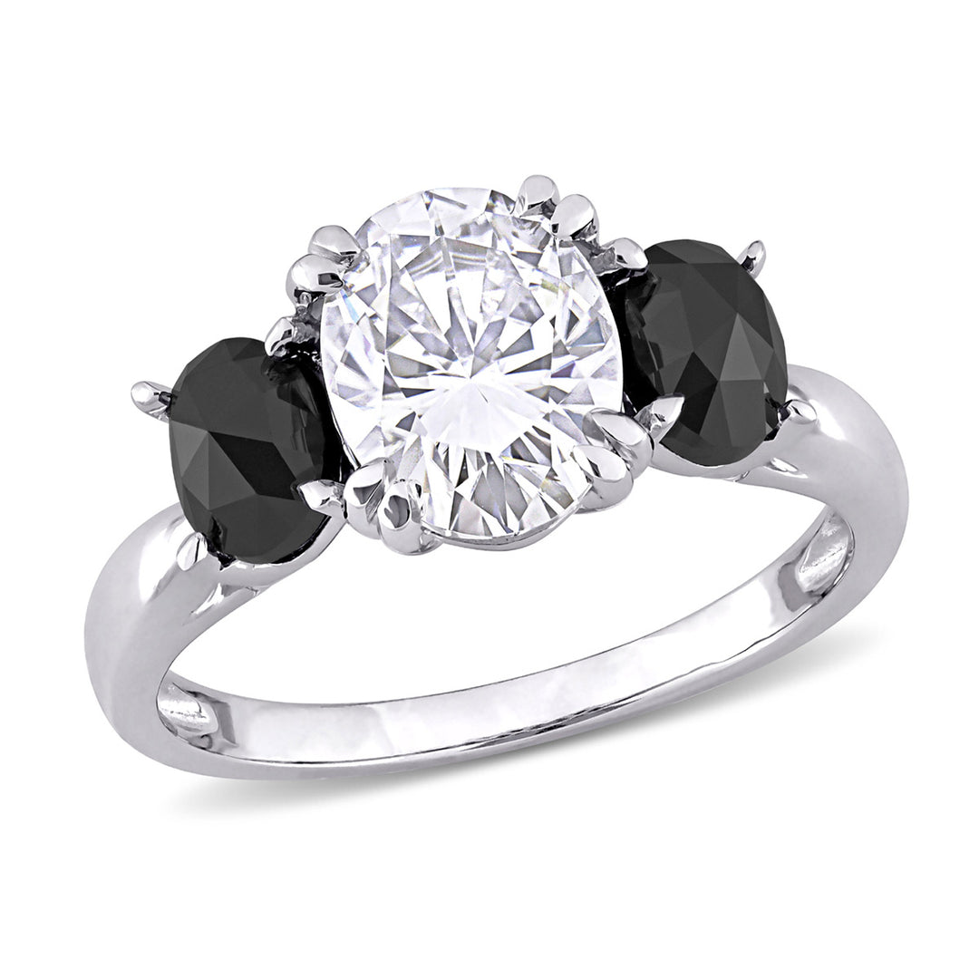 2.00 Carat (ctw) Lab-Created Three-Stone Moissanite Engagement Ring in 10K White Gold with Black Diamonds Image 1
