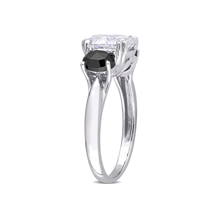 2.00 Carat (ctw) Lab-Created Three-Stone Moissanite Engagement Ring in 10K White Gold with Black Diamonds Image 3