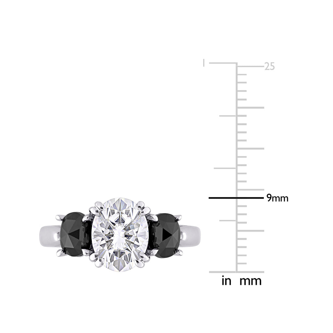 2.00 Carat (ctw) Lab-Created Three-Stone Moissanite Engagement Ring in 10K White Gold with Black Diamonds Image 4